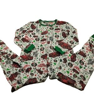 Buc ee's Christmas Pajamas Red Truck Trees All is Bright Onesie Jumpsuit Adult L